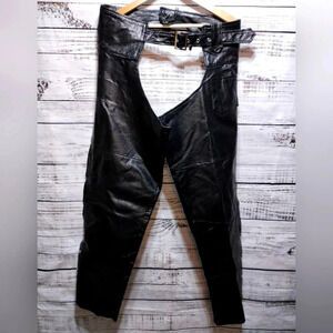 Diamond Plate Buffalo Leather Chaps Black size XL Motorcycle Biker Harley Moto‎